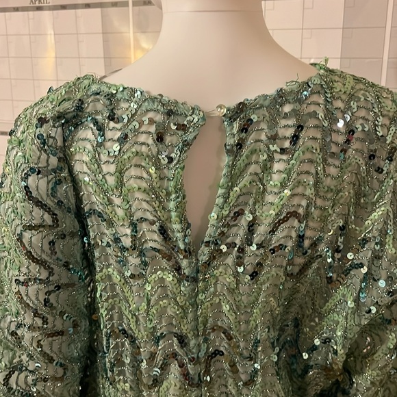 Vintage St. Martin 80s Cropped Top Green Sequin Blouse Bell Sleeve Peek S/M - Picture 7 of 11